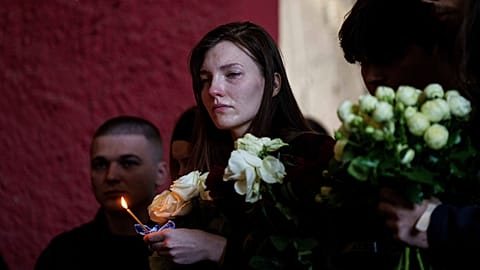 Farewell ceremony at the crematorium in Kyiv, Ukraine, Monday, April 28, 2025.
