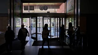 People walk inside a hospital during a nationwide power outage in Pamplona, 28 April, 2025