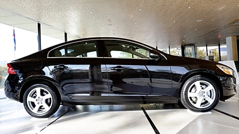A Volvo S60 car is on display at the House of Sweden in Washington, Tuesday, Oct. 23, 2012, during a seminar about policy implications of autonomous vehicles. 