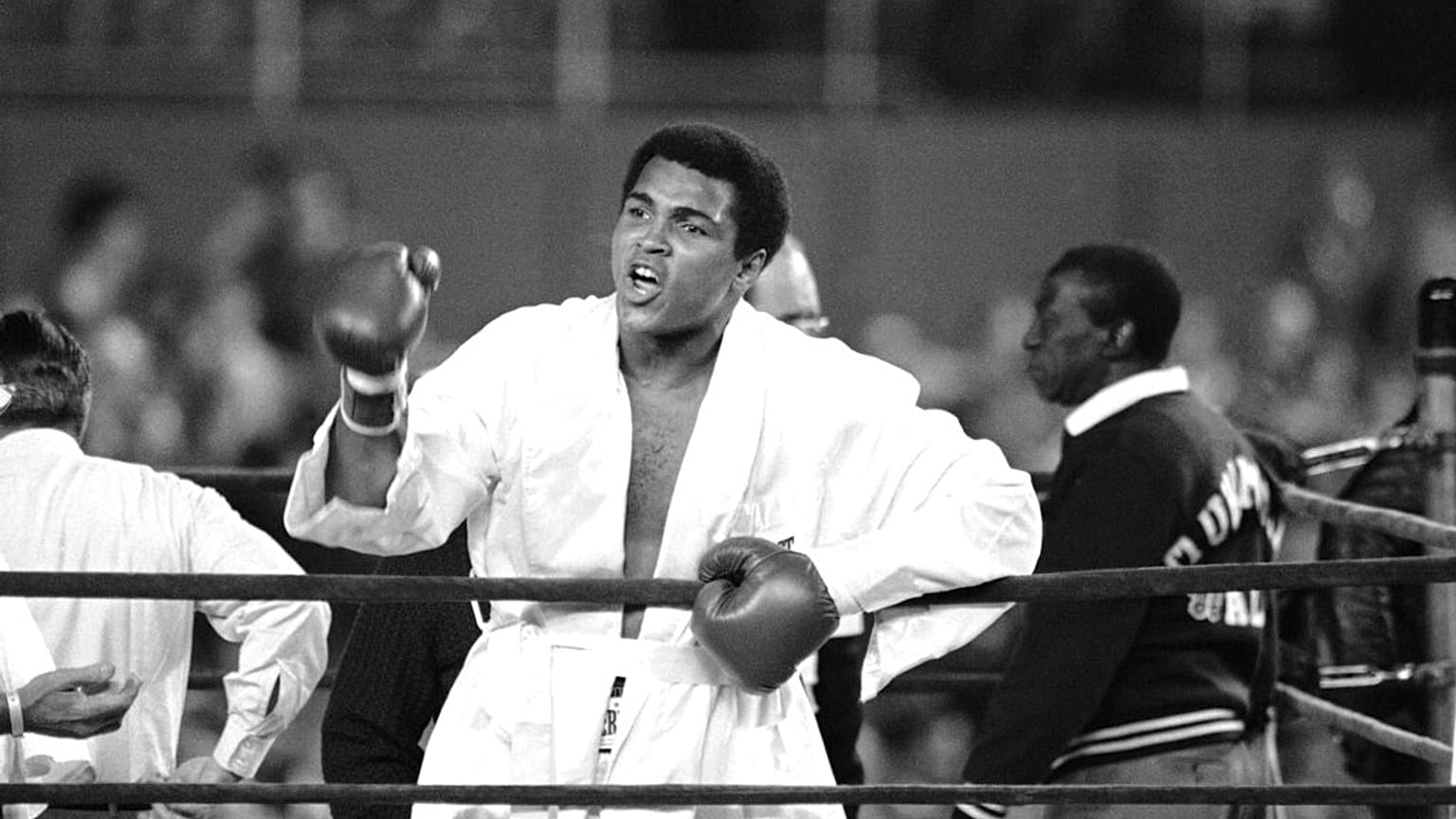 محمد علي كلاي في ملعب يانكي بنيويورك، 28 سبتمبر 1976.