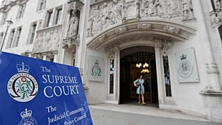 The entrance of the Supreme Court in London, Wednesday, Sept. 11, 2019.