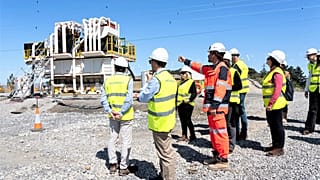 Officials from EU agency CINEA checking progress on 7 April 2025 of the Biscay Gulf electricity interconnector project, supported by a €578 million EU grant