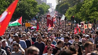 Protesters march during the May Day demonstration, Thursday, May 1, 2025 in Paris