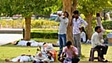 A person drinks water as other rest under the shade of trees as the city continues in the grip of a heatwave, in Delhi, India, 18 June 2024. 