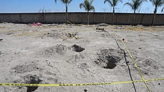 Cinta de barricada colocada por las autoridades acordona partes del rancho Izaguirre en Teuchitlán, México, el 20 de marzo de 2025.