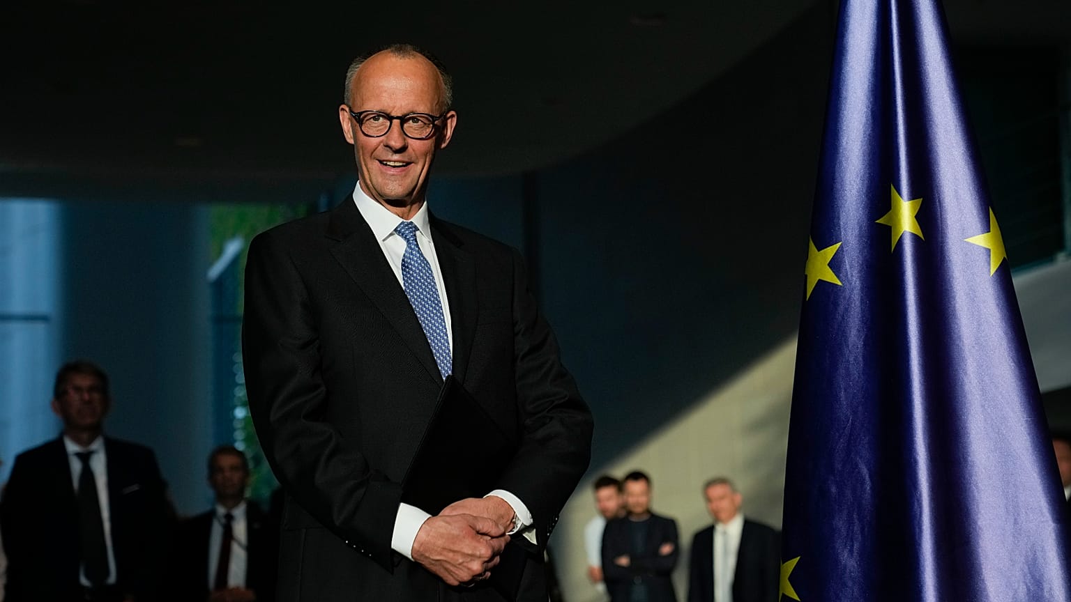 Newly elected German Chancellor Friedrich Merz at a handover ceremony in the chancellery in Berlin, 6 May, 2025