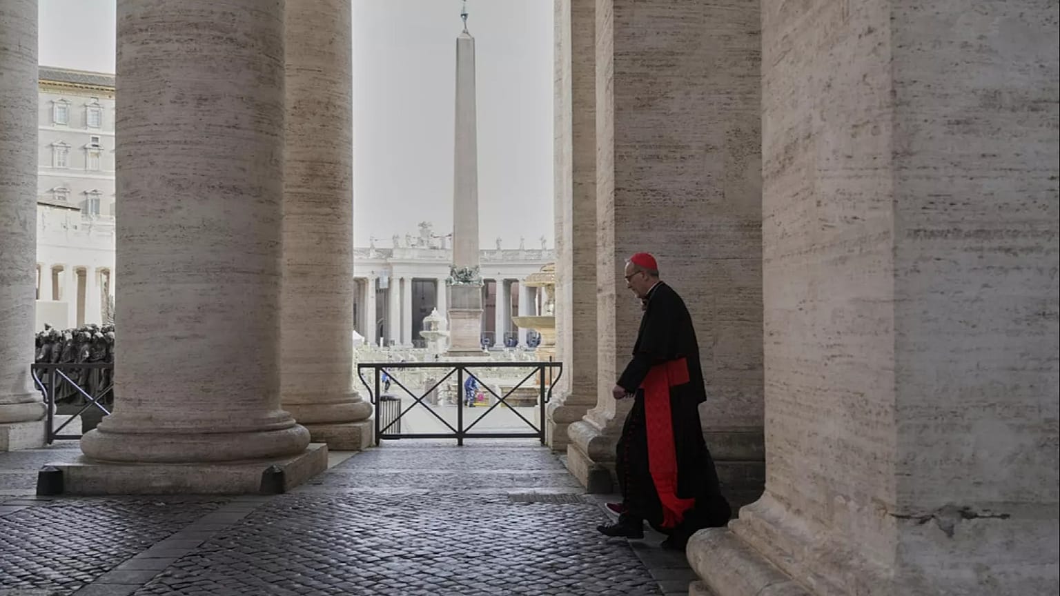 the New Hall of the Synod at the Vatican, Tuesday, May 6, 2025, the last time before the start of the conclave starting in the afternoon of Wenesday, May 7, when they will ele