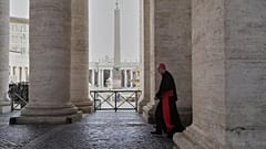 the New Hall of the Synod at the Vatican, Tuesday, May 6, 2025, the last time before the start of the conclave starting in the afternoon of Wenesday, May 7, when they will ele