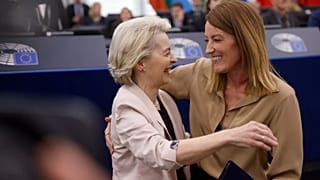 European Commission President Ursula von der Leyen, left, and European Parliament President Roberta Metsola, at the European Parliament in Strasbourg, France, Nov. 27, 2024.