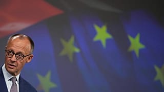 Germany's Chancellor Friedrich Merz addresses the media at EU headquarters in Brussels, 9 May 2025