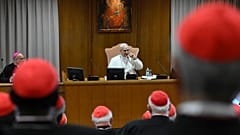 Papa Leão XIV durante o encontro com os Cardeais, 10 de maio de 2025, Sala de Imprensa do Vaticano - Sala Stampa Vaticana