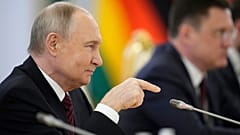 Russian President Vladimir Putin attends a meeting with Zimbabwean President Emmerson Mnangagwa in the Grand Palace at the Kremlin in Moscow, Russia, on Saturday, May 10.