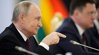 Russian President Vladimir Putin attends a meeting with Zimbabwean President Emmerson Mnangagwa in the Grand Palace at the Kremlin in Moscow, Russia, on Saturday, May 10.