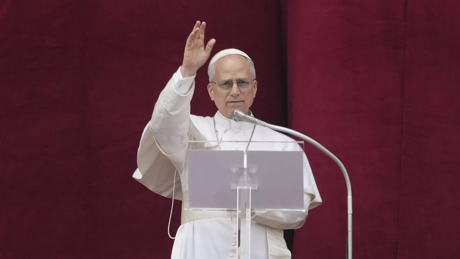  Pope Leo XIV imparts the blessing from the central balcony of St. Peter's Basilica for his first Sunday blessing after his election (11 May 2025)