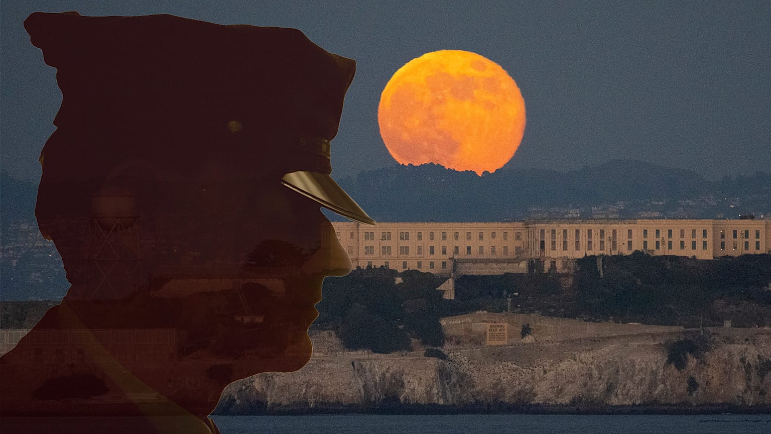 Az Alcatraz 2023-ban és egy fegyőr sziluettje