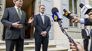 Le secrétaire américain au Trésor Scott Bessent (à gauche) à Genève, le 11/05.2025.
