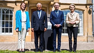 Von links nach rechts: Roberta Metsola, António Costa, Luc Frieden und Ursula von der Leyen in Luxemburg.