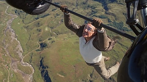 This image released by Paramount Pictures and Skydance shows Tom Cruise in a scene from "Mission: Impossible - The Final Reckoning."