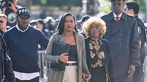 Janice Combs, mother of Sean "Diddy" Combs, second from right, arrives to the courthouse in New York, Monday, May 12, 2025