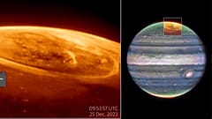 Esta imagen facilitada por la NASA muestra nuevos detalles de las auroras en Júpiter captadas por el telescopio espacial James Webb.