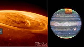 Esta imagen facilitada por la NASA muestra nuevos detalles de las auroras en Júpiter captadas por el telescopio espacial James Webb.