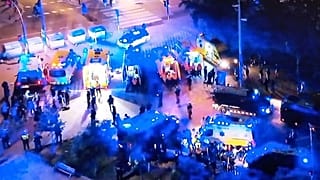 Scenes after a car accidentally ploughed into a crowd of people outside the stadium where Barcelona are facing off against Espanyol in Spanish league