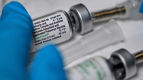 A vaccination that includes a polio dose is displayed in April 2025.