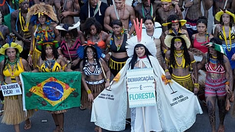 A march of Brazil's indigenous peoples to demand the demarcation of the territories they inhabit