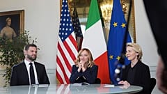 Vizepräsident JD Vance, Italiens Ministerpräsidentin Giorgia Meloni und EU-Kommissionspräsidentin Ursula von der Leyen treffen sich im Chigi-Palast, Rom, Italien, 18.05.2025.