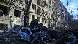 A residential house heavily damaged after a Russian strike in a residential neighbourhood in Kyiv, 24 April, 2025