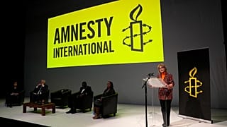 Директор Amnesty International Аньес Калламар выступает с речью, 28 марта 2023.