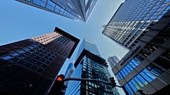 Buildings are pictured in the business district in Frankfurt, Germany. May 19, 2025.