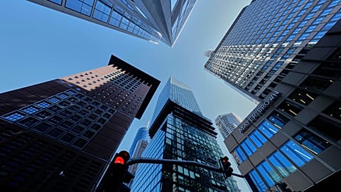 Buildings are pictured in the business district in Frankfurt, Germany. May 19, 2025.