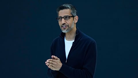 Alphabet CEO Sundar Pichai speaks at a Google I/O event in Mountain View, California, Tuesday, May 20, 2025.