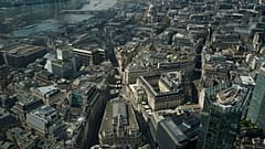 View of the Bank of England and the Royal Exchange from the Lookout viewing point, in London, Wednesday, April 9, 2025.
