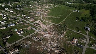 A path of destroyed homes is seen, Sunday, May 18, 2025, in London, Kentucky. 