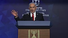 Il primo ministro israeliano Benjamin Netanyahu in conferenza stampa a Gerusalemme