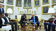 President Donald Trump meets South African President Cyril Ramaphosa in the Oval Office of the White House, Wednesday, May 21, 2025, in Washington