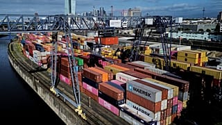 Containers are pictured at a cargo terminal in Frankfurt, Germany, Thursday, May 22, 2025.