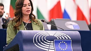 Sarah Knafo speaking at a European Parliament plenary session.