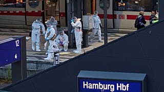 Следователи работают на месте нападения с ножом на центральном вокзале Гамбурга. 24 мая 2025 года