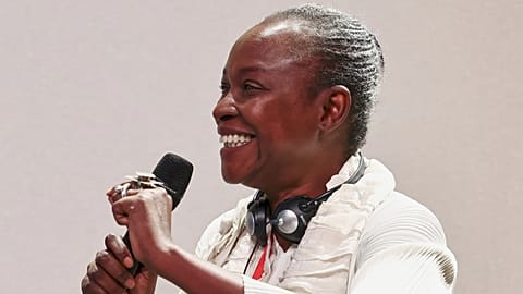 Cameroonian-born curator Koyo Kouoh attends a conference at the New Africa-France Summit in Montpellier, France, Friday, 8 October 2021. 