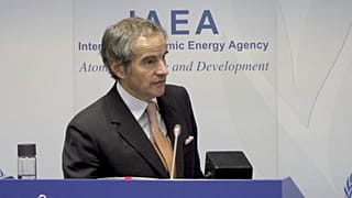 Rafael Grossi speaking to reporters on 28 May in Vienna