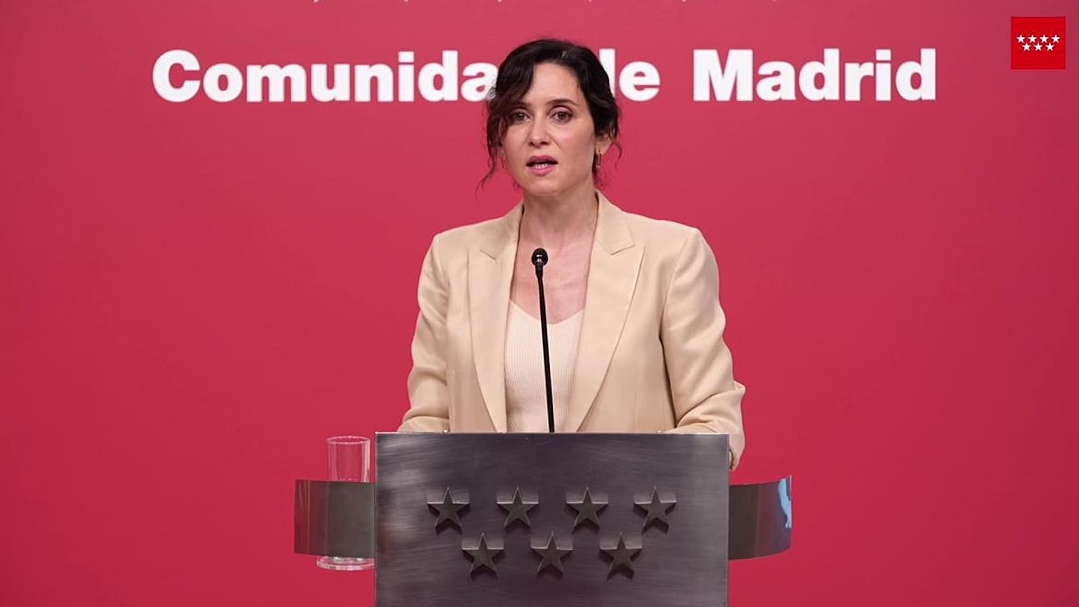 Díaz Ayuso, presidenta de la Comunidad de Madrid, el miércoles 28 de mayo en una comparecencia.