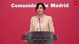 Díaz Ayuso, presidenta de la Comunidad de Madrid, el miércoles 28 de mayo en una comparecencia.