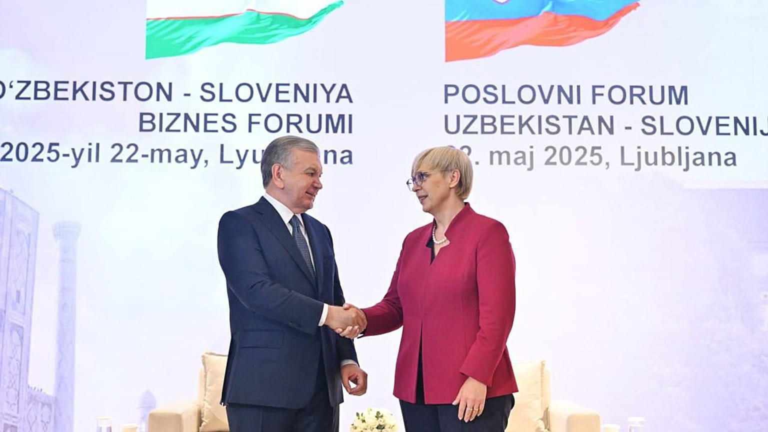 FILE: Uzbekistan's President Shavkat Mirziyoyev and Slovenian President Nataša Pirc Musar in Ljubljana, 22 May 2025