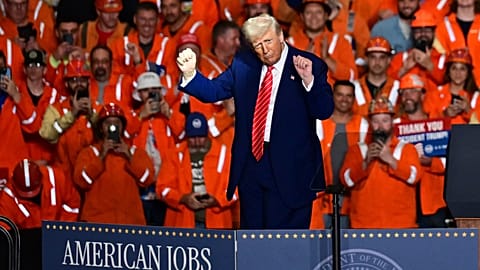 President Donald Trump at the end of a speech at the U.S. Steel Mon Valley Works-Irvin plant in West Mifflin, Pennsylvania (30 May 2025) 