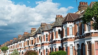 A row of terraced houses in Clapham, London, United Kingdom.
