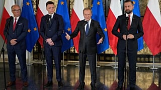 Líderes do partido Donald Tusk, Szymon Holownia, Władysław Kosiniak-Kamysz e Włodzimierz Czarzasty, 24 de outubro de 2023.