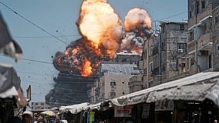 تصاعد دخان كثيف وألسنة اللهب جراء غارة جوية إسرائيلية على مدينة غزة، الأحد 1 يونيو/حزيران 2025. 